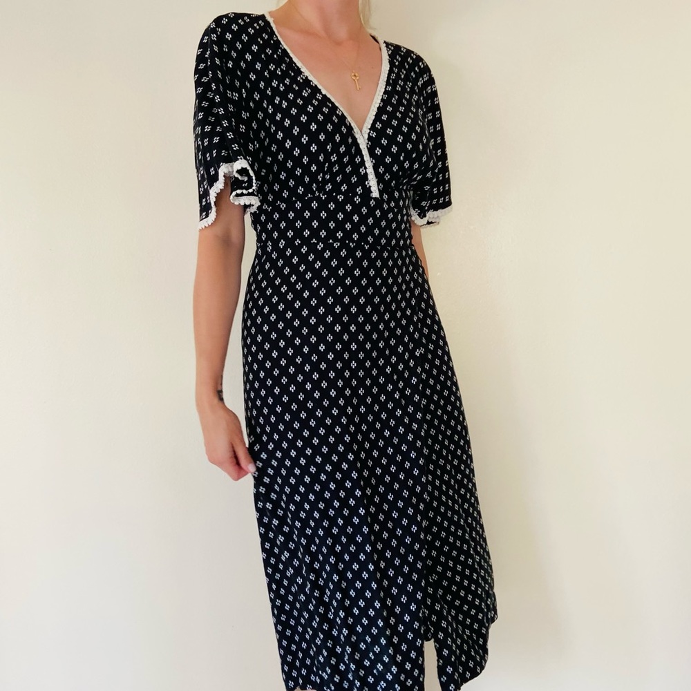 Anthropologie BeachGold Wrap Midi V-Neck boho dress crochet details - Picture 3 of 10